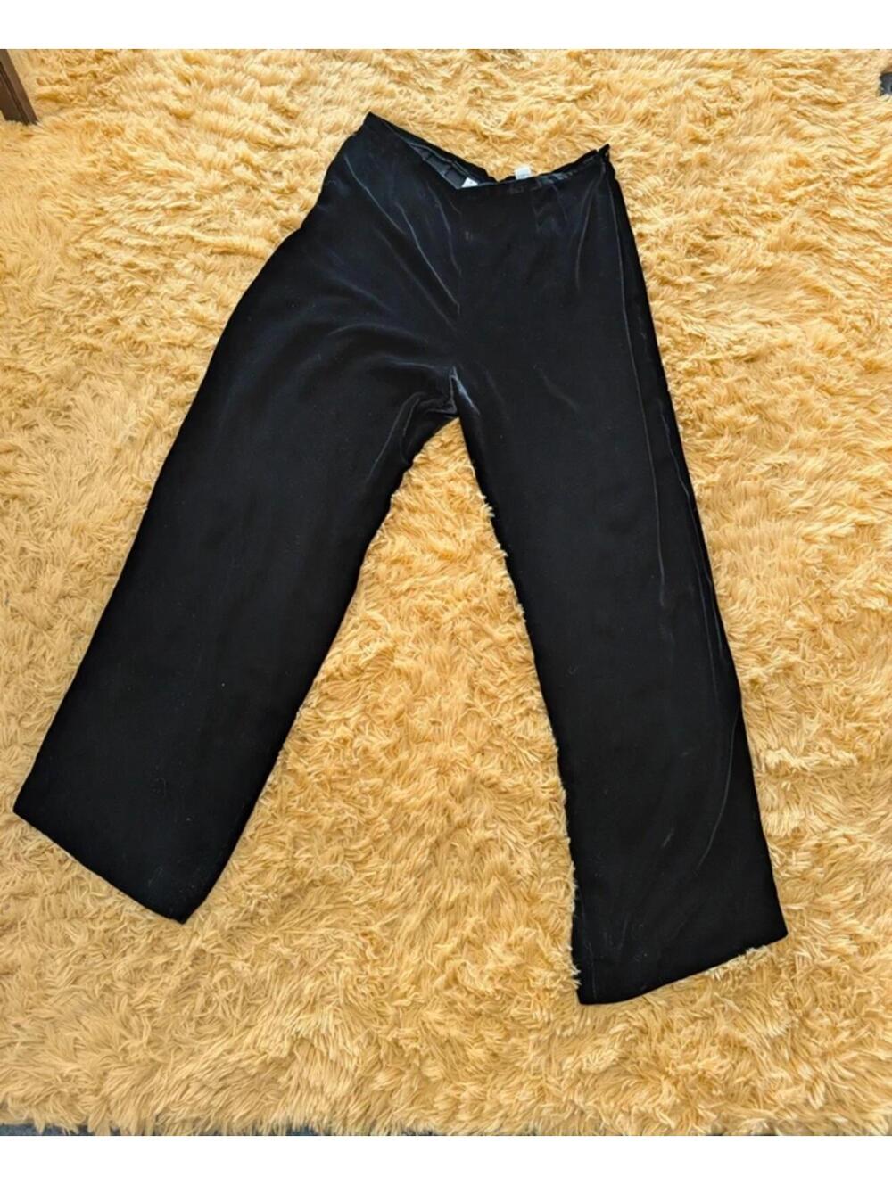 Black Silk Velvet Wide Leg Pants 16